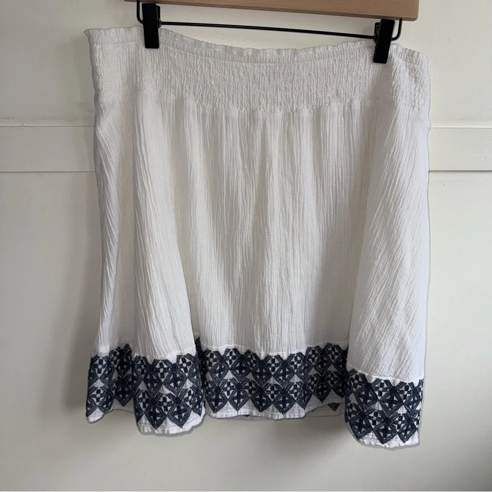 Old Navy White Linen‎ Blend Skirt Size XL Embroidered Boho Coastal Beachy